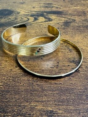 Gold-Tone Ribbed Cuff and Bangle Bracelet Bundle  - Women